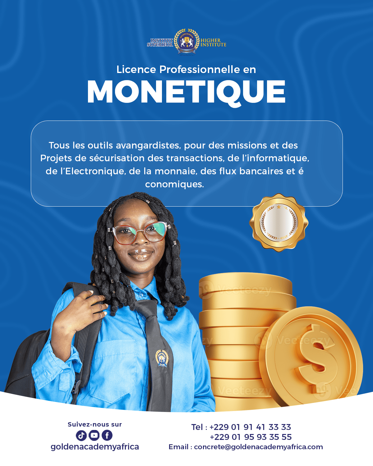 visuel graphique présentant la licence en monétique au Bénin
