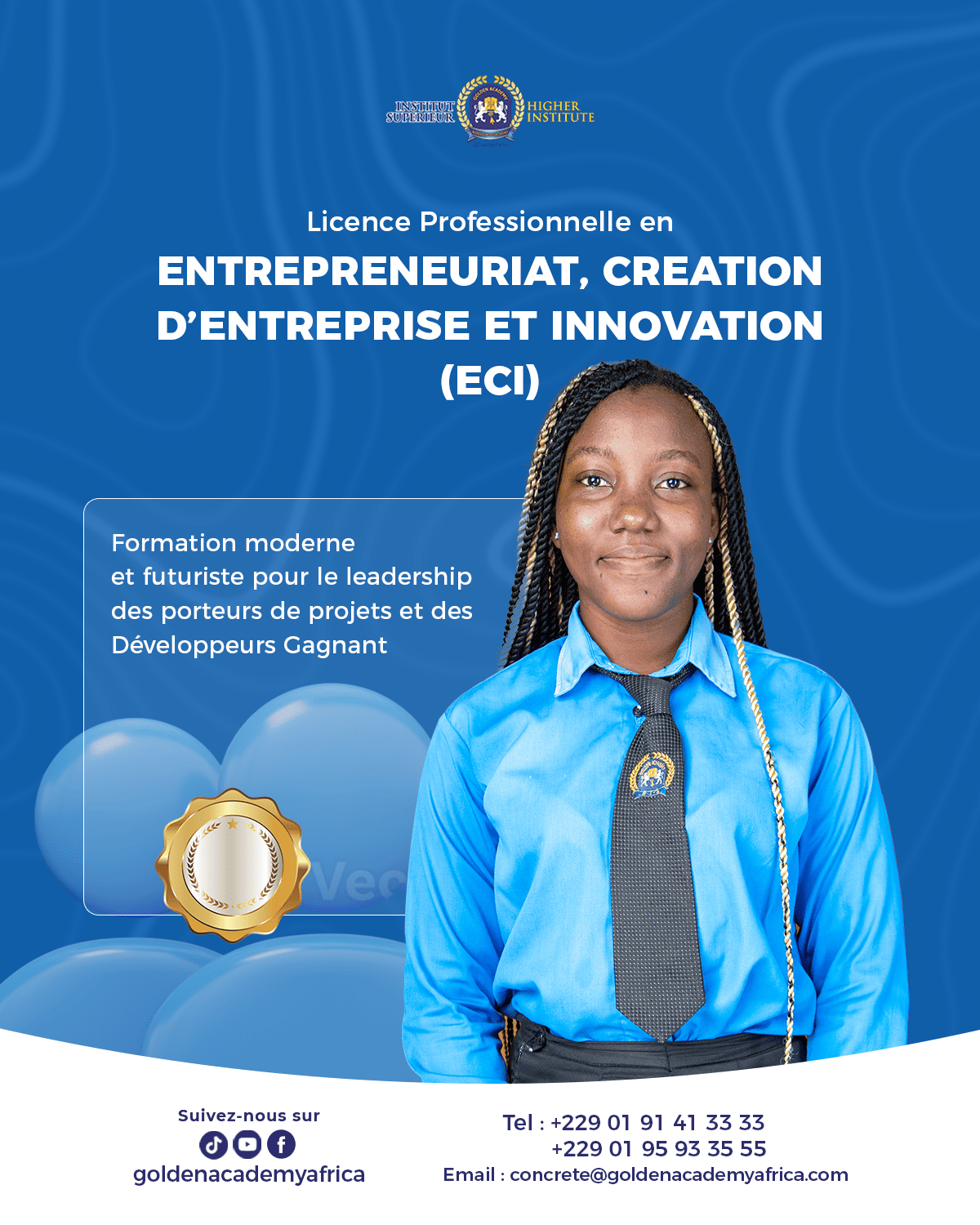visuel graphique montrant la licence entrepreneuriat création entreprise innovation à GOLDEN ACADEMY