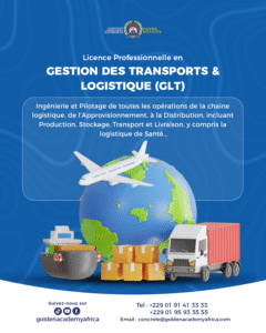 visuel graphique récapitulatif de la formation gestion transports logistique à GOLDE ACADEMY