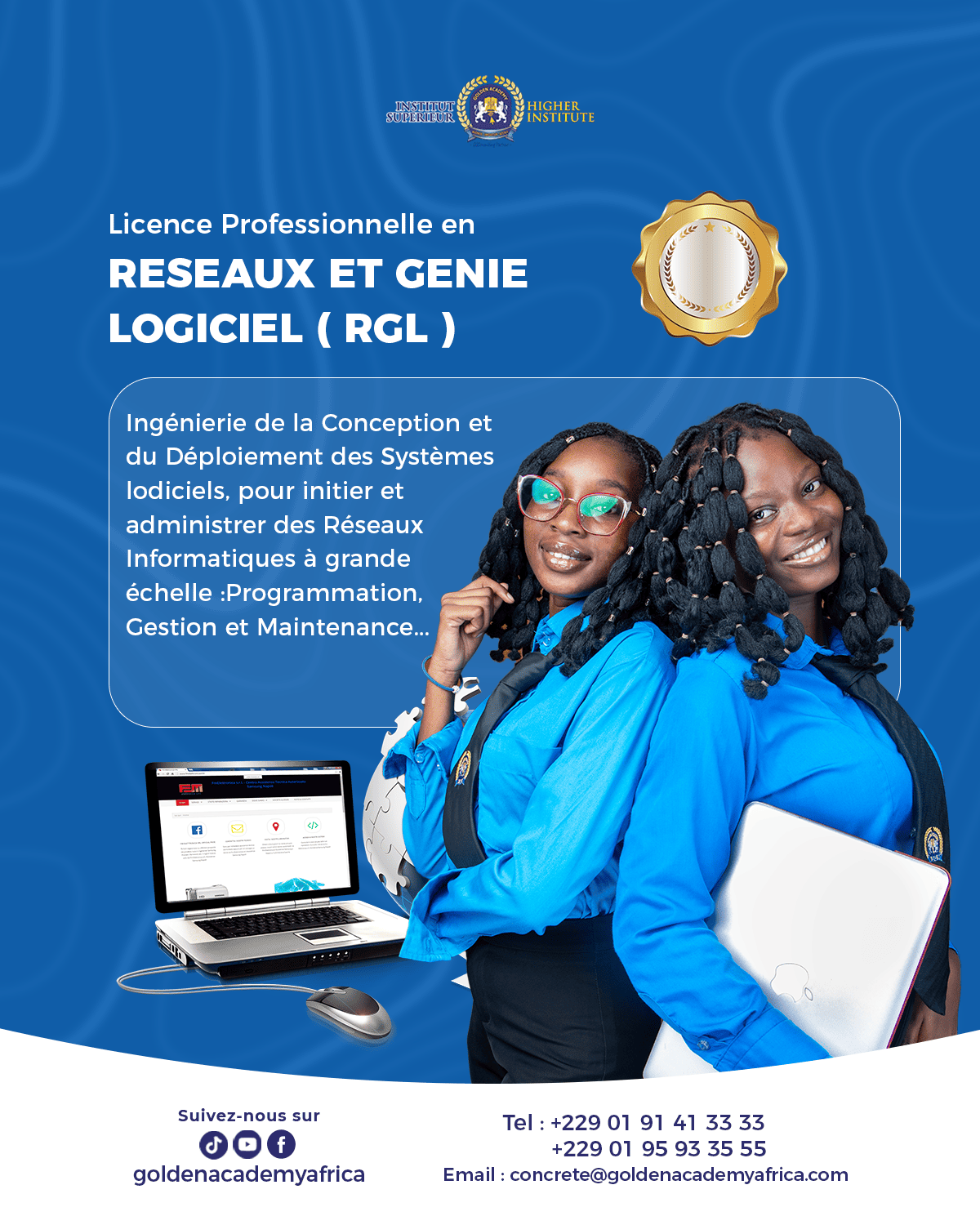 visuel graphique qui recapitule la licence en réseaux et génie logiciel à GOLDEN ACADEMY